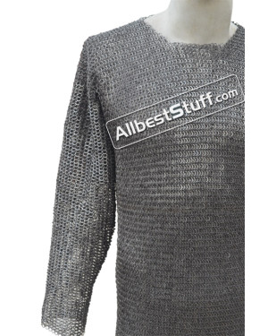 Stainless Steel Long Length Flat Riveted Chainmail Shirt Chest 56